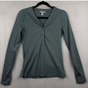 Athleta Uptempo Ribbed Henley Top Long Sleeve V-Neck Women's Small Sage Green